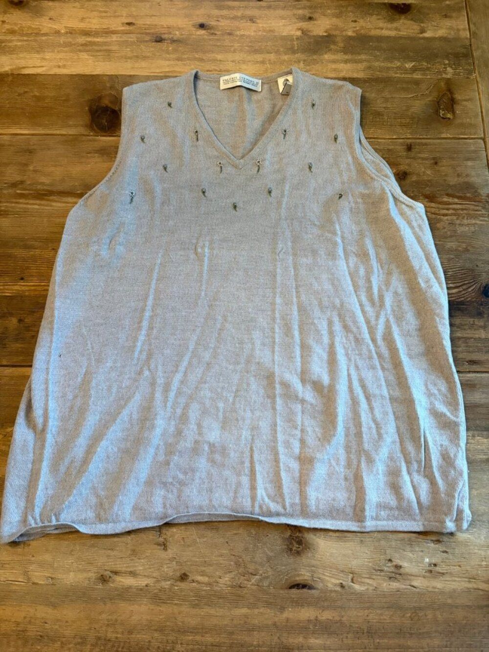 Valerie Stevens II Womens 2X Gray Merino Wool Sweater Vest Embellished
